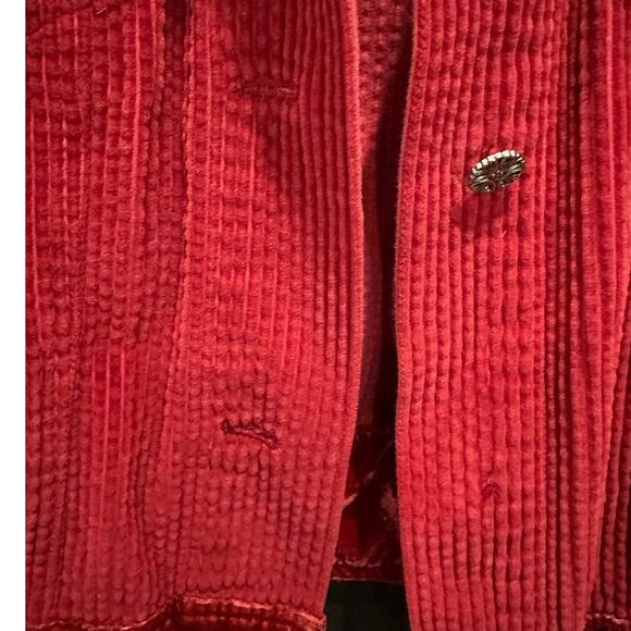 J.Jill Red Courderoy Trucker Coat With Velvet Trim Boho Chic Effortless Classic - Picture 9 of 10